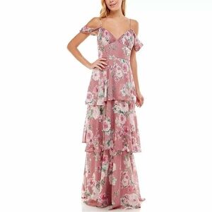 NWT Crystal Doll Pink Floral Layered Maxi Dress